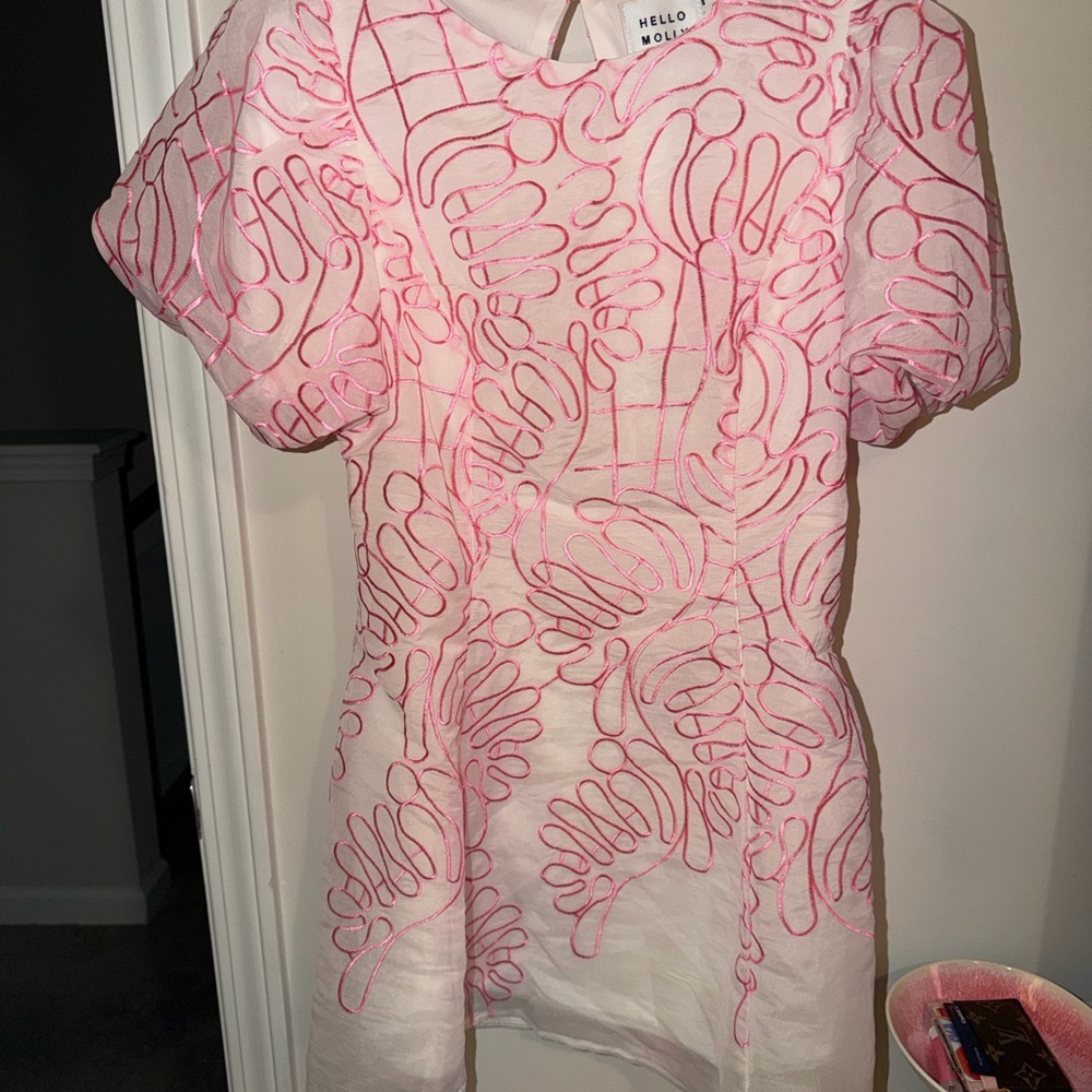 Hello Molly Pink Embroidered Short Dress